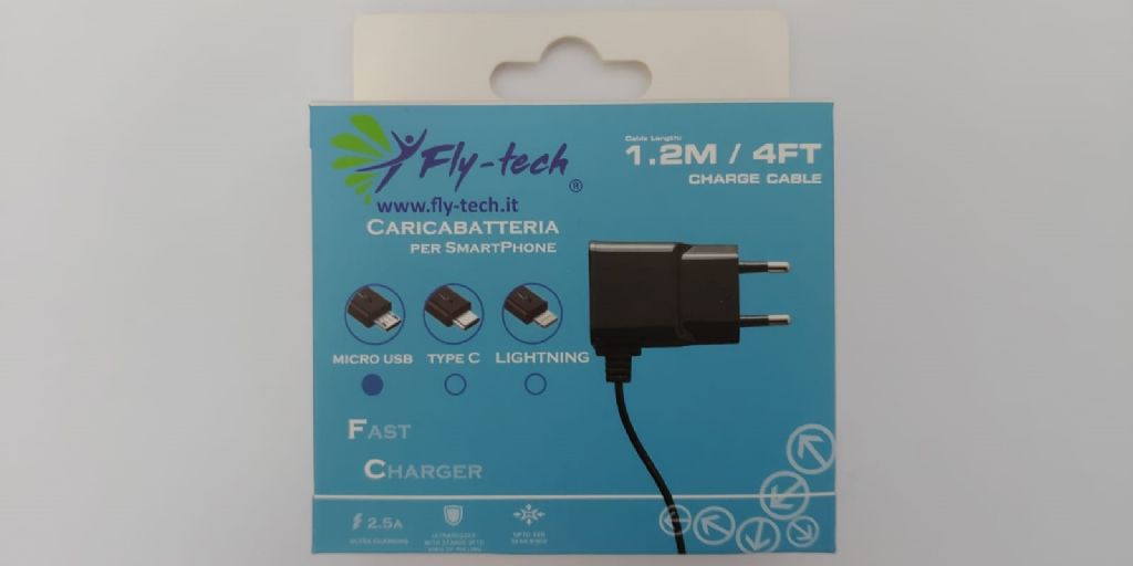 CARICA BATTERIE Fly-Tech per SMARTPHONE da 2.5A MICRO-USB 5P cavo 1.2mt